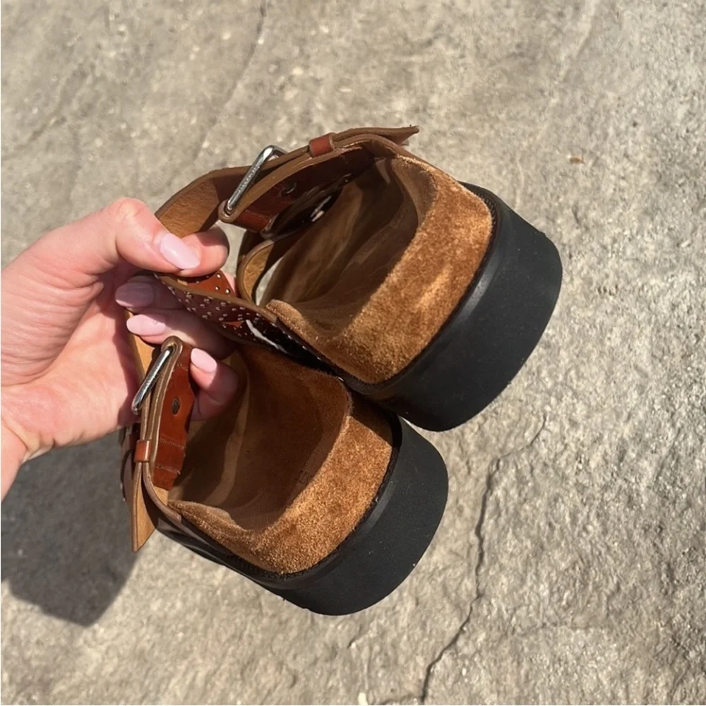 All Saints Tan Leather Studded Sandals - Picture 6 of 6